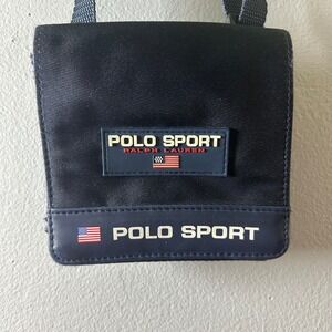 VTG Polo Sport Ralph Lauren Navy Blue‎ Mini Crossbody Bag Nylon American Flag